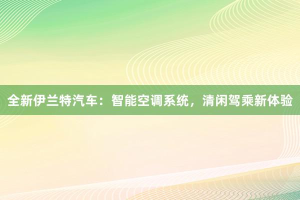 全新伊兰特汽车：智能空调系统，清闲驾乘新体验